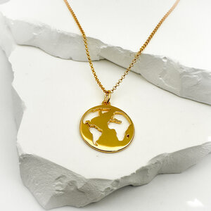 Kette The World Welt Weltkarte - 925 Silber/18k Gold Vermeil - 3 Längen - MOANINA