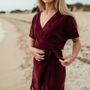 Damen Wickelkleid Tilda | Bordeaux Rot aus 100% Tencel - NORDLICHT