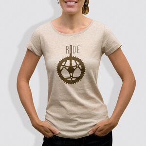Damen T-Shirt, "Ride", Mid Heather Beige - little kiwi