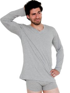  Herren Langarmshirt Bio-Baumwolle V- Neck T-Shirt schwarz grau - Albero