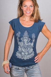 Damen Yoga T-Shirt aus Bambusviskose & Bio-Baumwolle 'Ganesha' blau/weiß  - YogiCompany